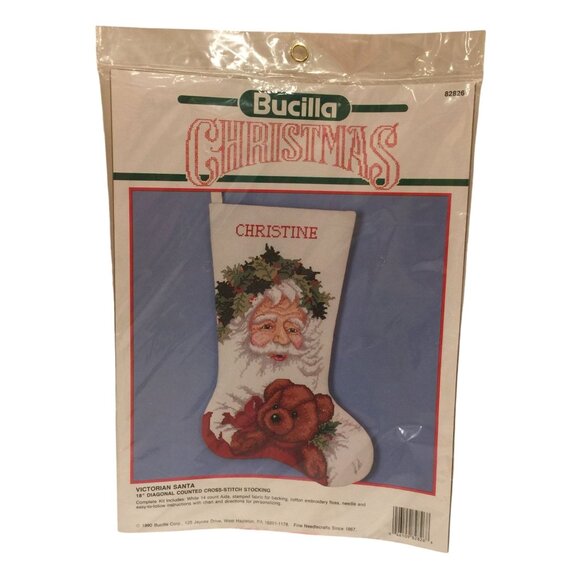 Bucilla Christmas VICTORIAN SANTA Counted Cross Stitch 18" Stocking # 82826 - Picture 1 of 3